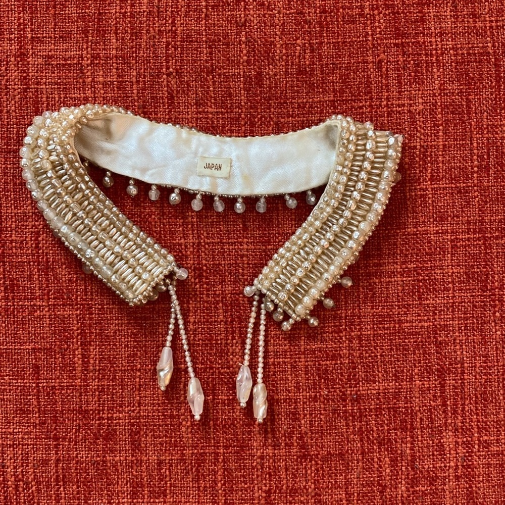 🖤 VTG 40’s 50’s JAPAN Faux Pearl Beaded Detachable Collar Neck - Picture 2 of 8